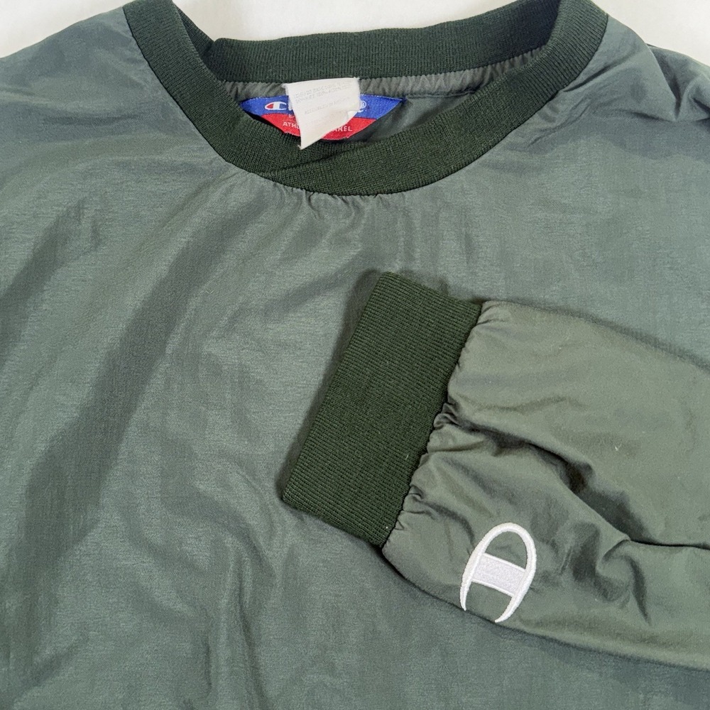 Vintage Champion Windbreaker Jacket Men's XL Dark Green Pullover 90s Retro Nylon